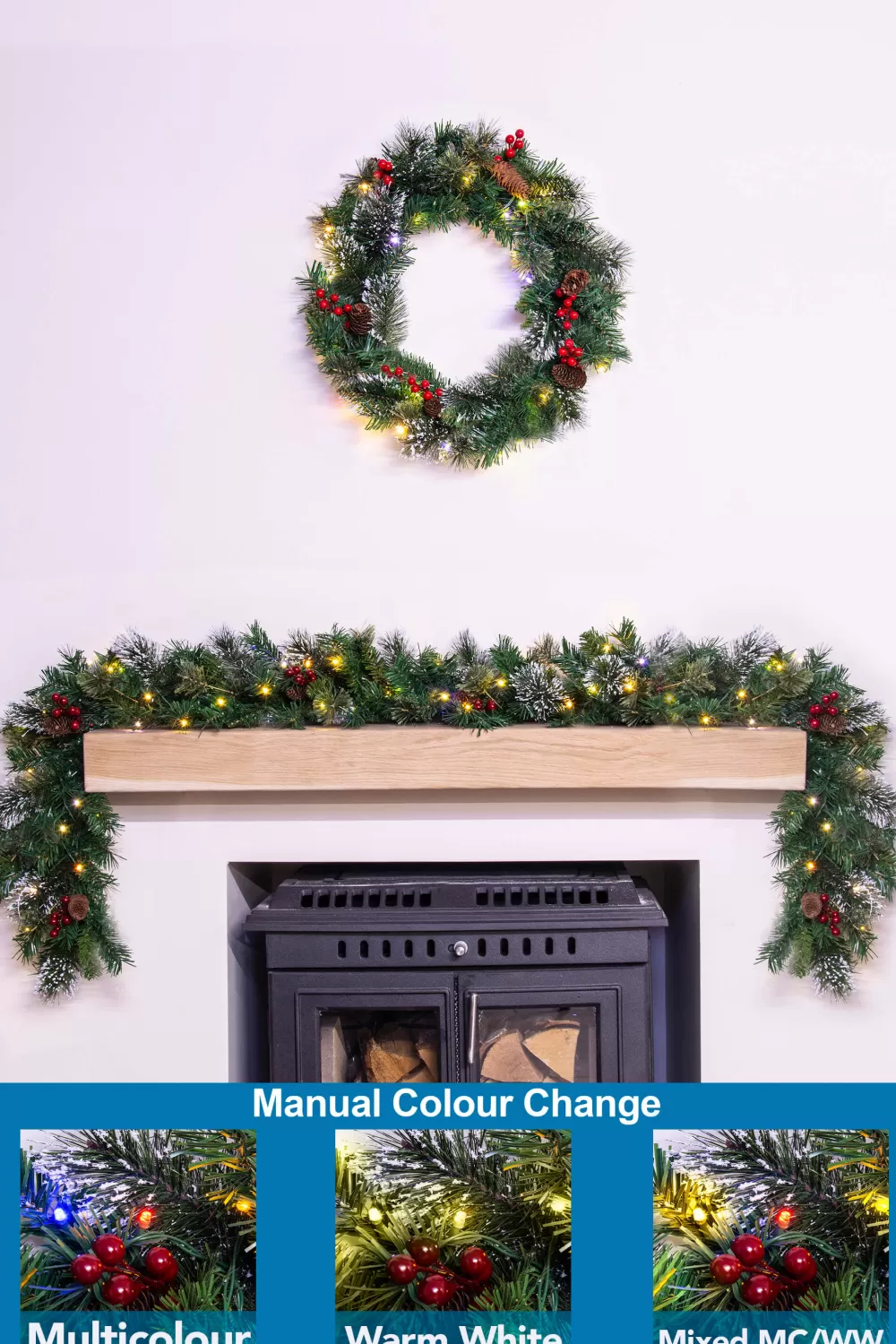 Christmas Tree World 180cm Pre-lit Decorated Mixed Pine Garland Warm White/Multicolour LEDs< Pre-Lit Christmas Garlands