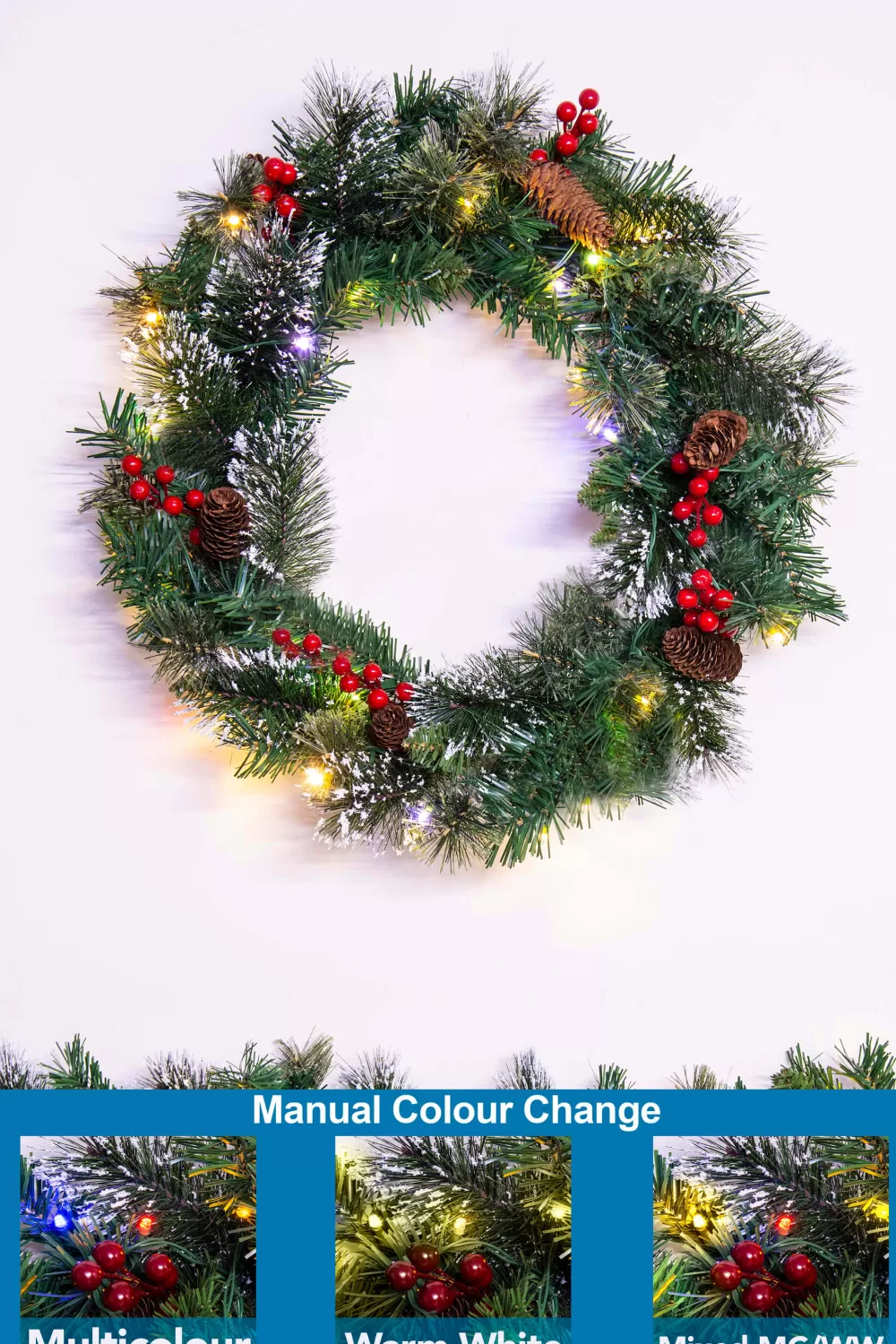 Christmas Tree World 50cm Pre-lit Decorated Mixed Pine Wreath Warm White/Multicolour LEDs< Pre-Lit Christmas Wreaths