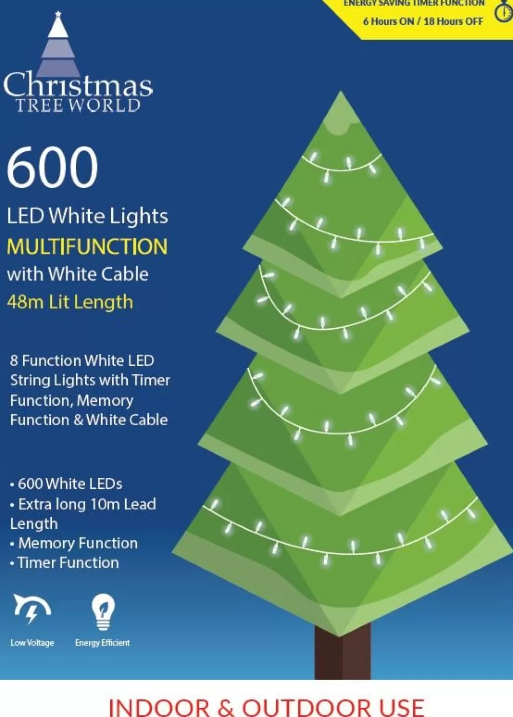 Christmas Tree World CTW 600 Multi Function LED Lights With White Cable (3 Colours)< Multifunction Led Lights | Christmas Tree World Brand