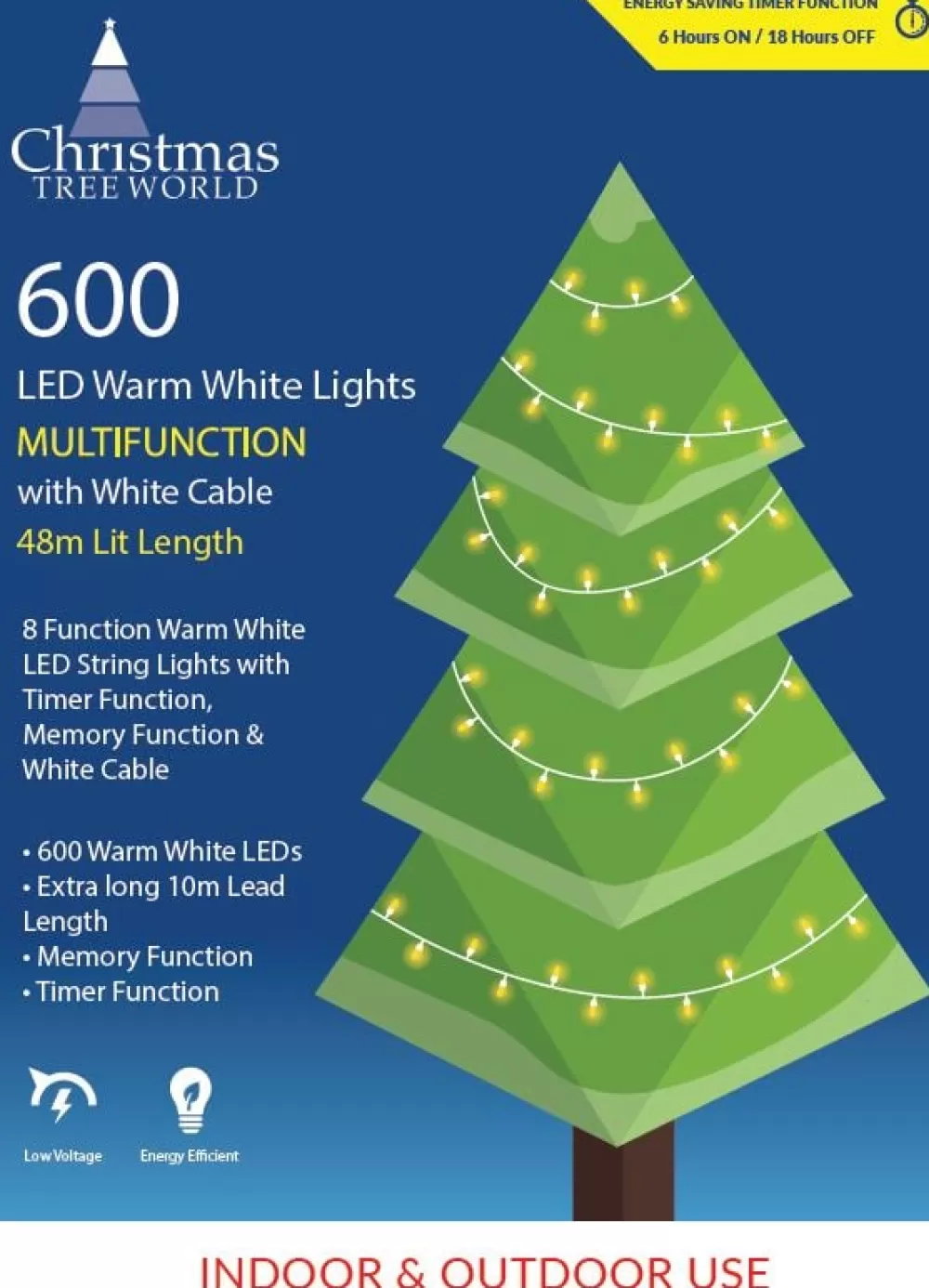 Christmas Tree World CTW 600 Multi Function LED Lights With White Cable (3 Colours)< Multifunction Led Lights | Christmas Tree World Brand