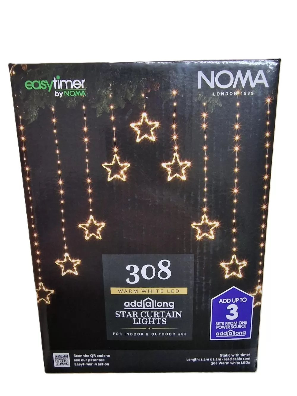 Christmas Tree World NOMA 1.2m X 1.2m Star Curtain Lights - 308 Bright White LEDs< Connectable Lights | Outdoor Christmas Lights