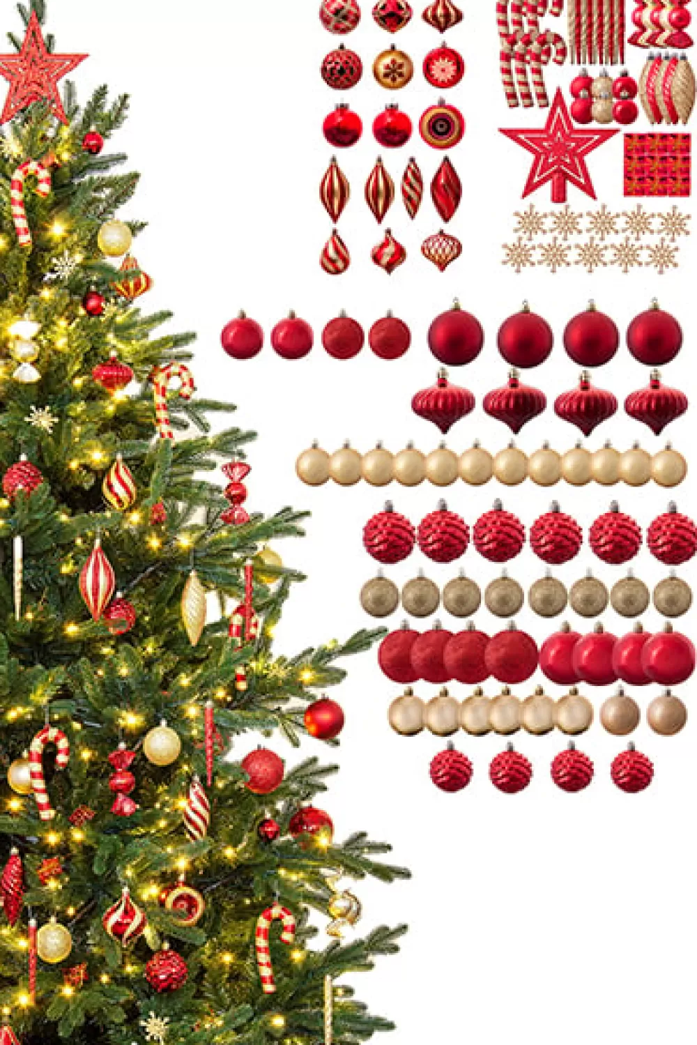 Christmas Tree World The 128pc Red & Gold Full Heavy Coverage Bauble Set (6ft Trees)< 6 Foot Pre Lit Christmas Trees | Pre-Lit Christmas Trees