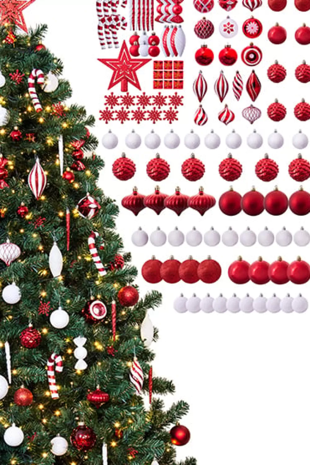 Christmas Tree World The 128pc Red & White Full Heavy Coverage Bauble Set (6ft Trees)< 6 Foot Pre Lit Christmas Trees | Pre-Lit Christmas Trees