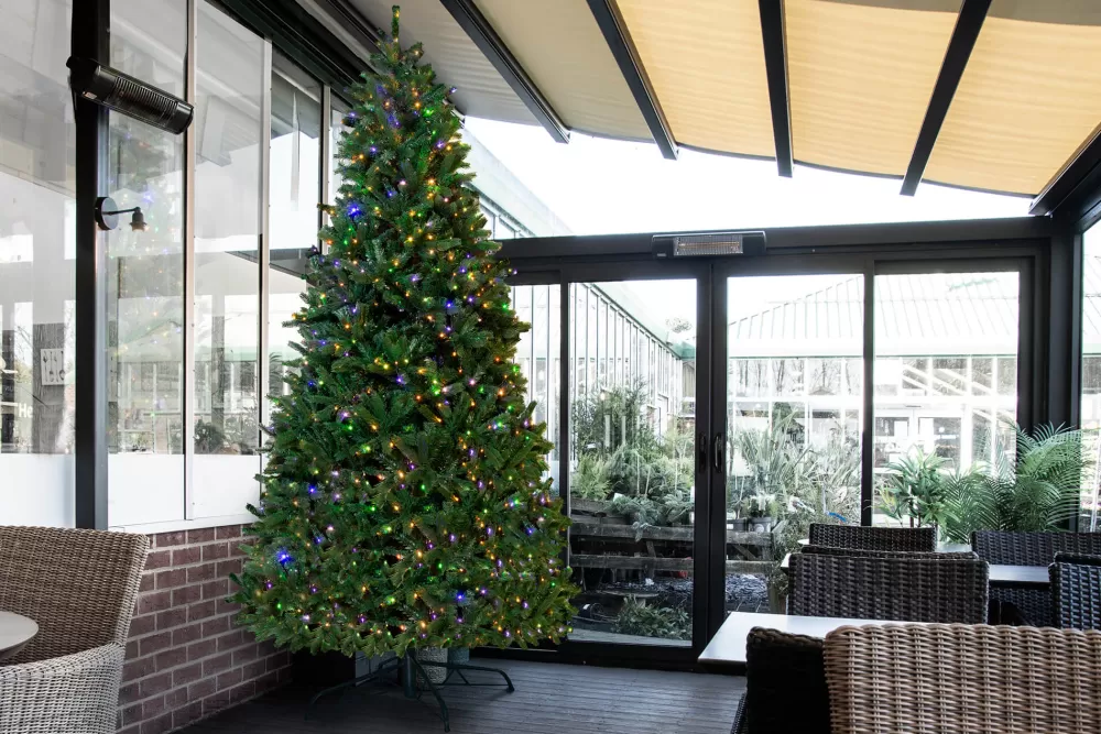 Christmas Tree World The 14ft Pre-lit Ultra Devonshire Tree - 6ft Wide - Warm White/Multicolour Lights< Large Commercial Christmas Trees
