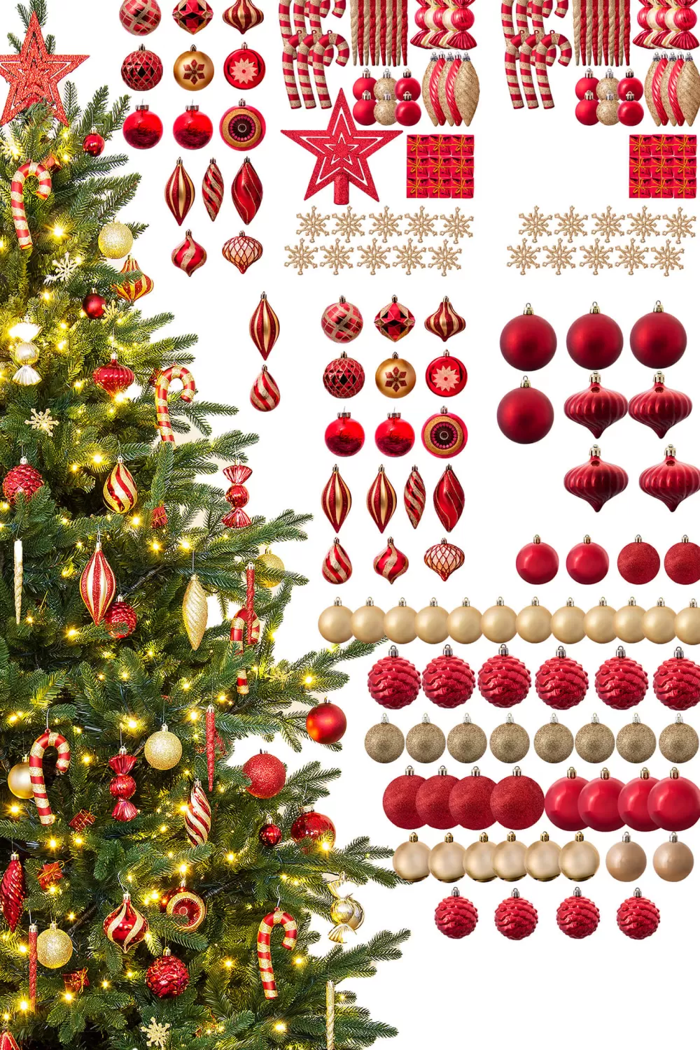 Christmas Tree World The 196pc Red & Gold Full Heavy Coverage Bauble Set (7ft Trees)< 7 Foot Pre Lit Christmas Trees | Pre-Lit Christmas Trees