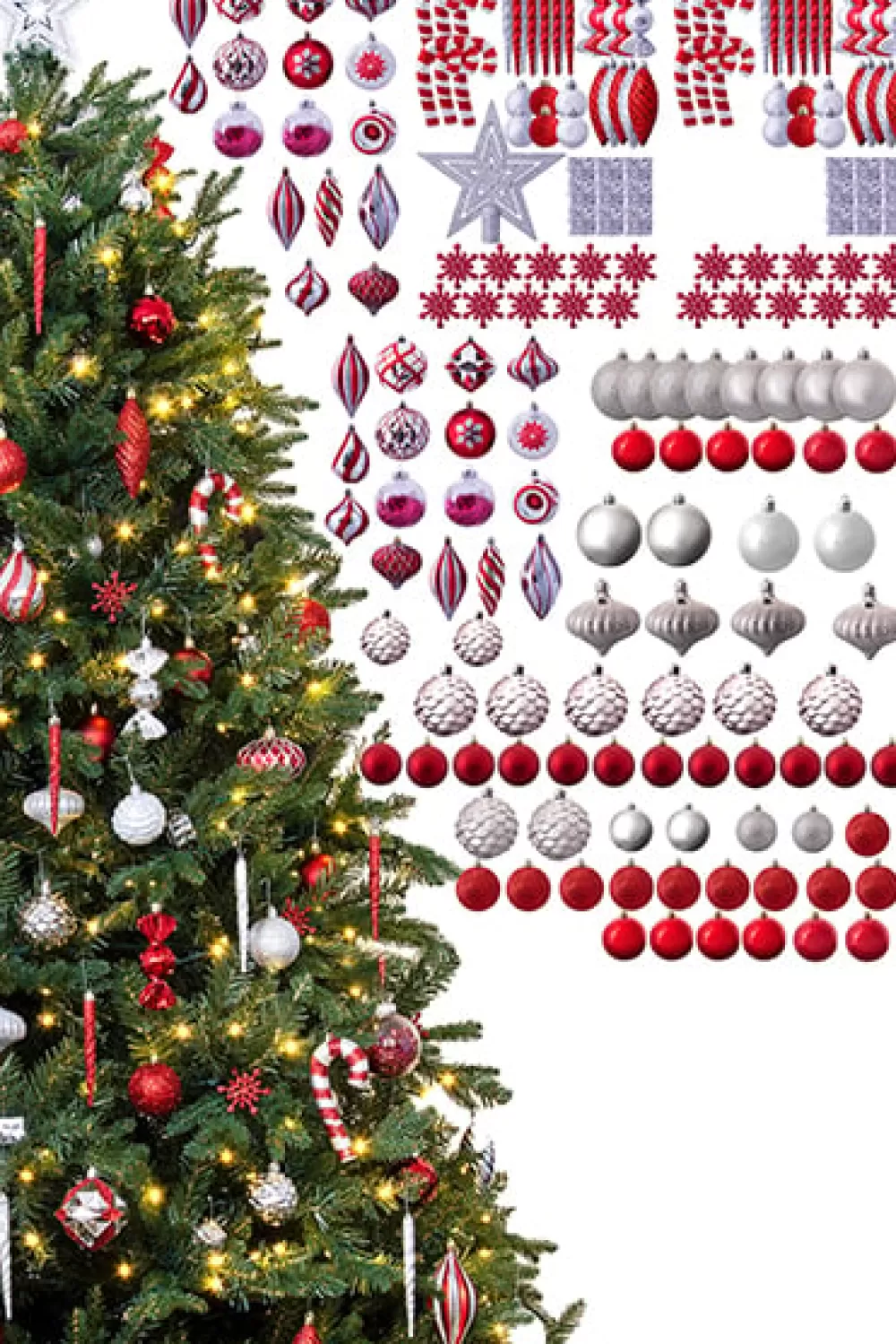 Christmas Tree World The 196pc Red & Silver Full Heavy Coverage Bauble Set (7ft Trees)< 7 Foot Pre Lit Christmas Trees | Pre-Lit Christmas Trees
