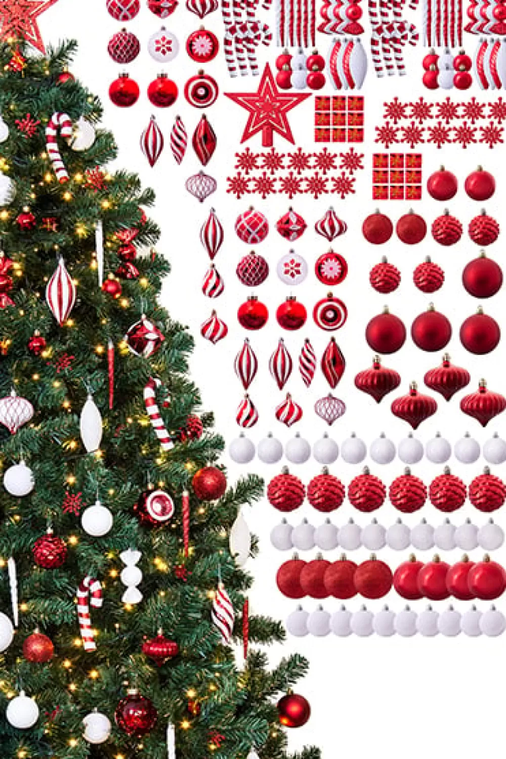 Christmas Tree World The 196pc Red & White Full Heavy Coverage Bauble Set (7ft Trees)< 7 Foot Pre Lit Christmas Trees | Pre-Lit Christmas Trees