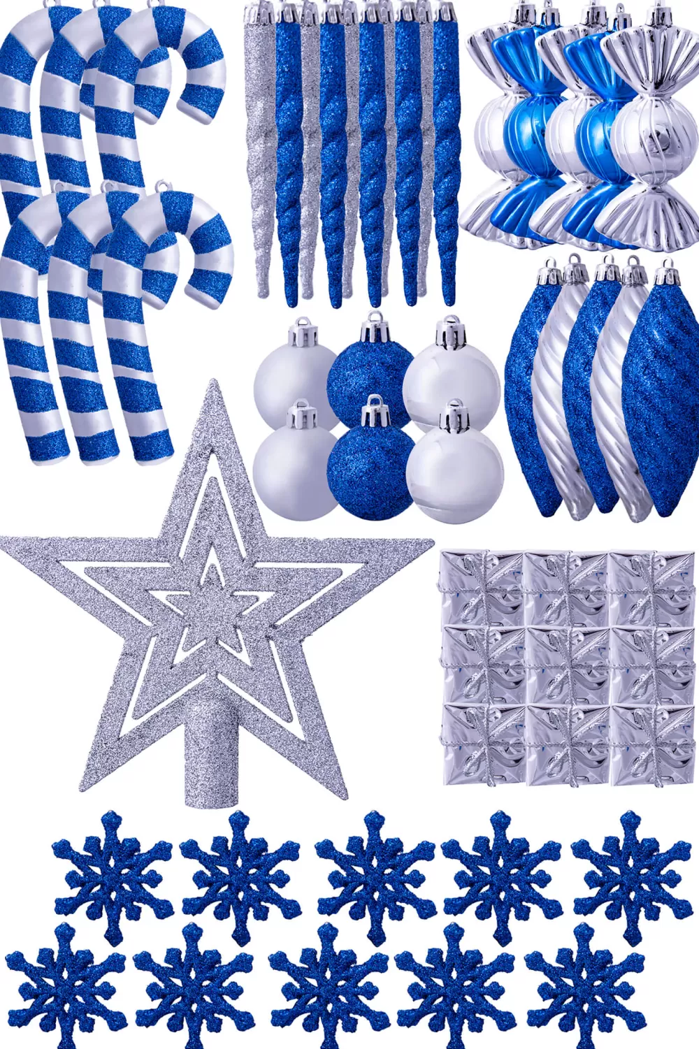 Christmas Tree World The 212pc Blue & Silver Full Heavy Coverage Bauble Set (8ft Trees)< 8 Foot Pre Lit Christmas Trees | Pre-Lit Christmas Trees