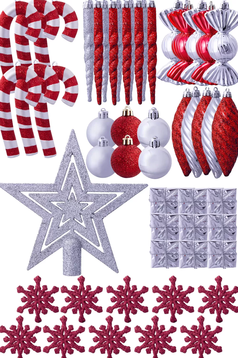 Christmas Tree World The 212pc Red & Silver Full Heavy Coverage Bauble Set (8ft Trees)< 8 Foot Pre Lit Christmas Trees | Pre-Lit Christmas Trees