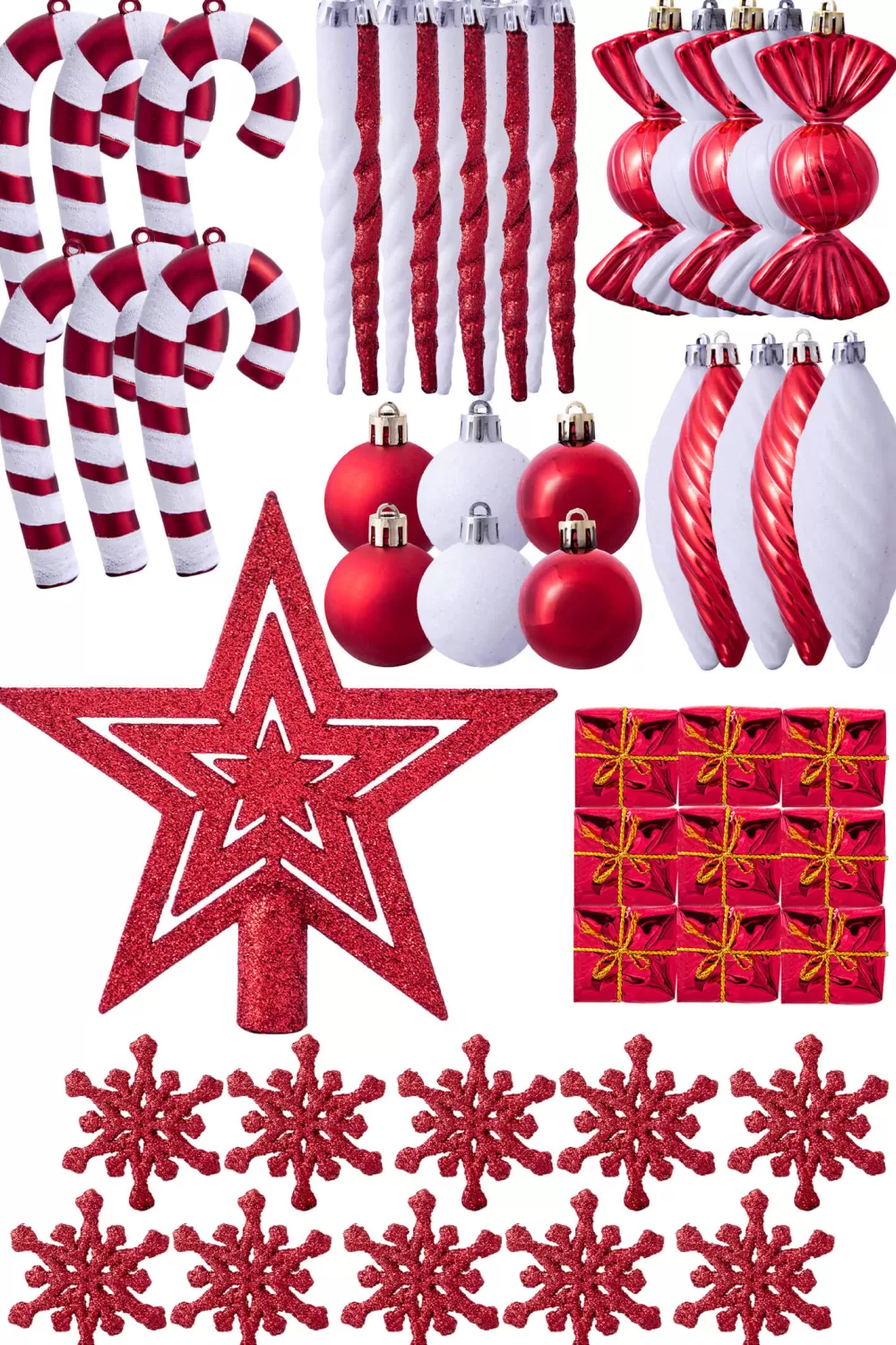 Christmas Tree World The 212pc Red & White Full Heavy Coverage Bauble Set (8ft Trees)< 8 Foot Pre Lit Christmas Trees | Pre-Lit Christmas Trees