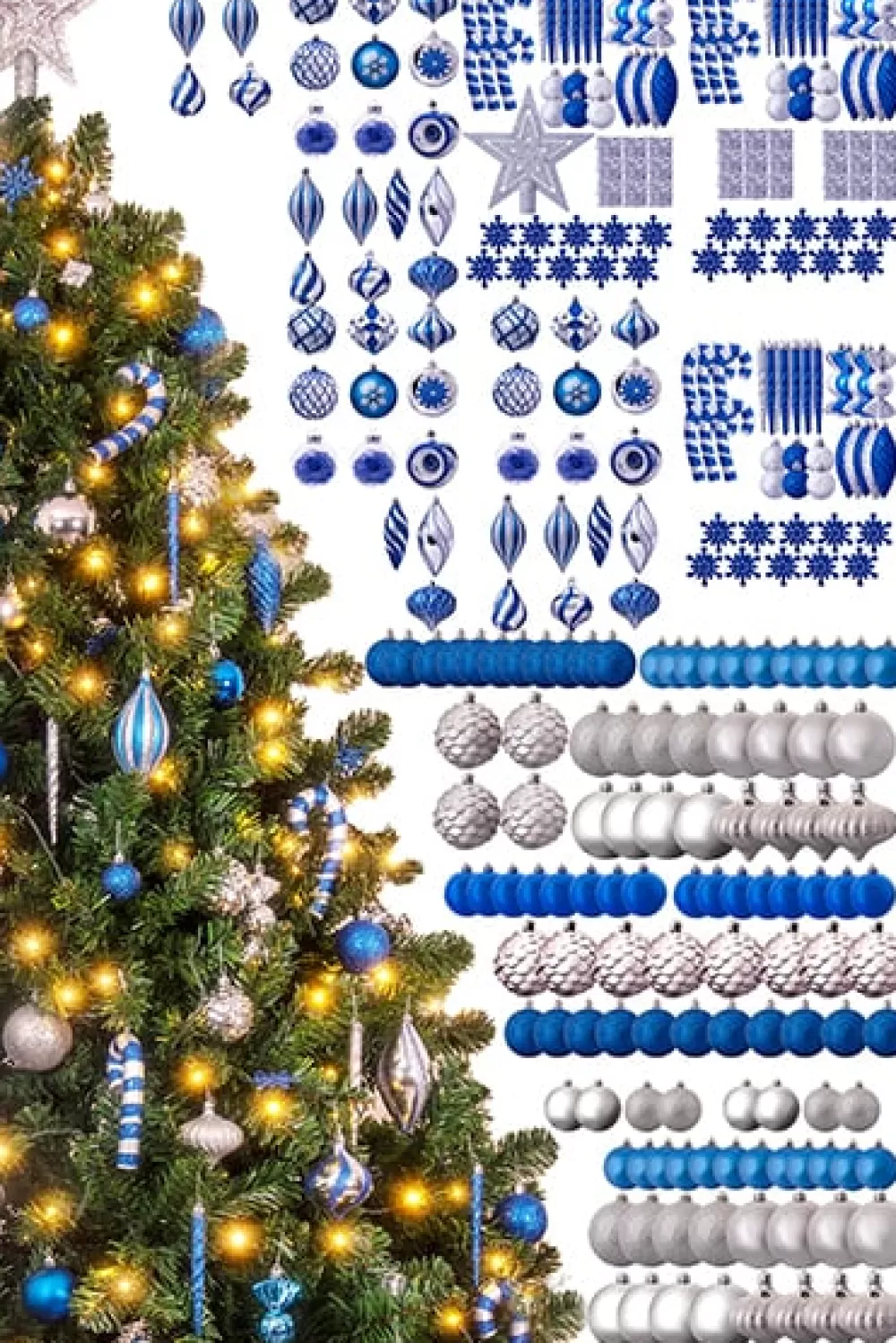 Christmas Tree World The 288pc Blue & Silver Full Heavy Coverage Bauble Set (9ft Trees)< 9 Foot Pre Lit Christmas Trees | Pre-Lit Christmas Trees
