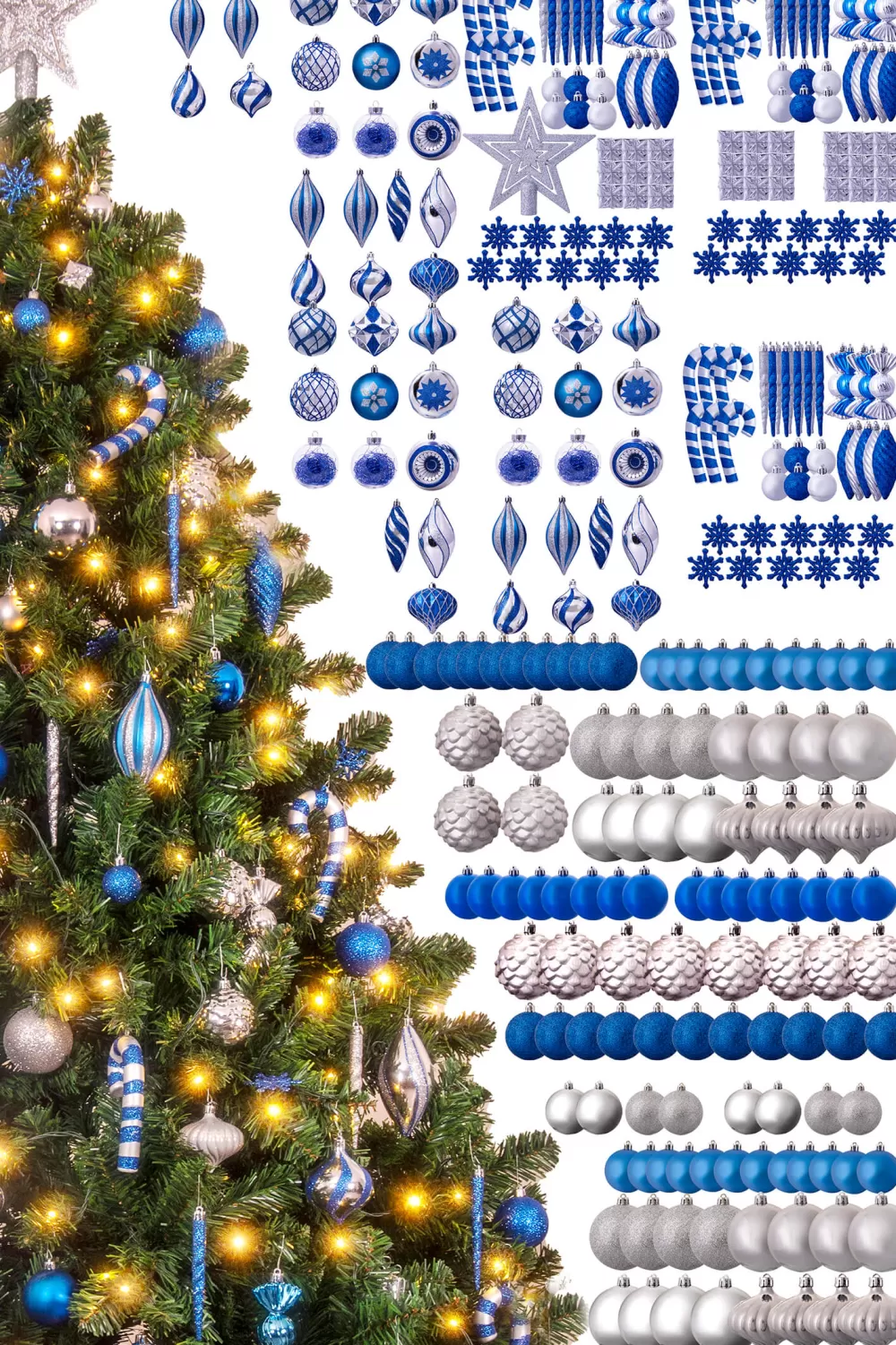 Christmas Tree World The 288pc Blue & Silver Full Heavy Coverage Bauble Set (9ft Trees)< 9 Foot Pre Lit Christmas Trees | Pre-Lit Christmas Trees