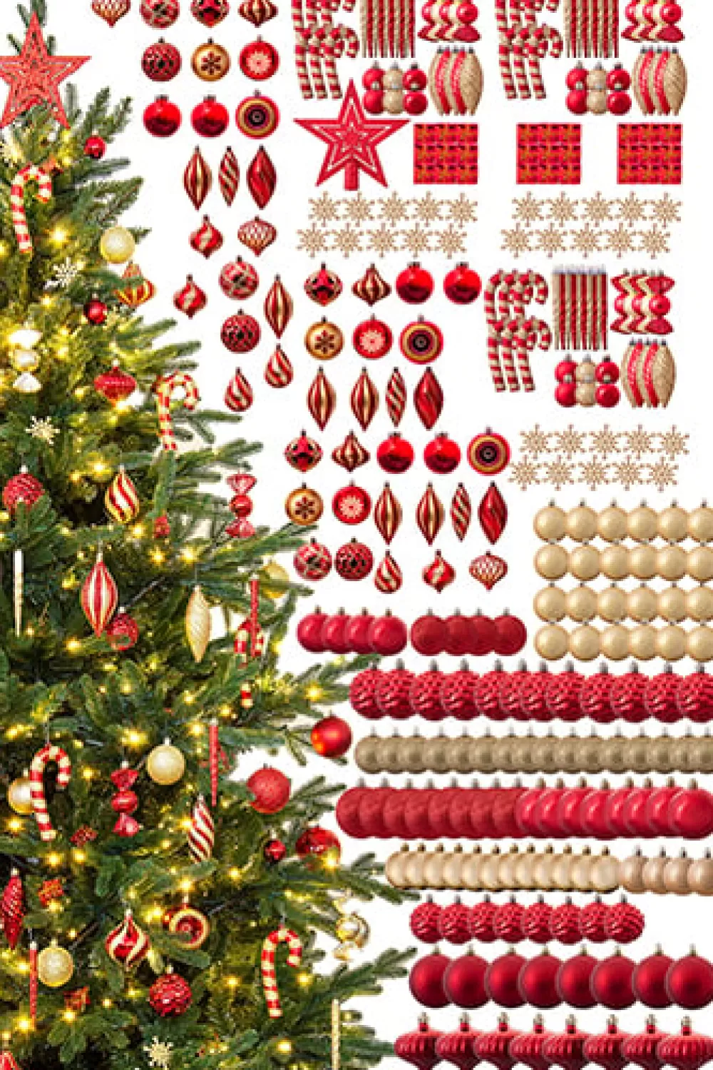 Christmas Tree World The 288pc Red & Gold Full Heavy Coverage Bauble Set (9ft Trees)< 9 Foot Pre Lit Christmas Trees | Pre-Lit Christmas Trees
