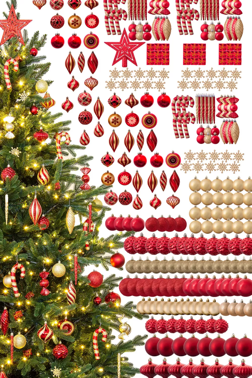 Christmas Tree World The 288pc Red & Gold Full Heavy Coverage Bauble Set (9ft Trees)< 9 Foot Pre Lit Christmas Trees | Pre-Lit Christmas Trees