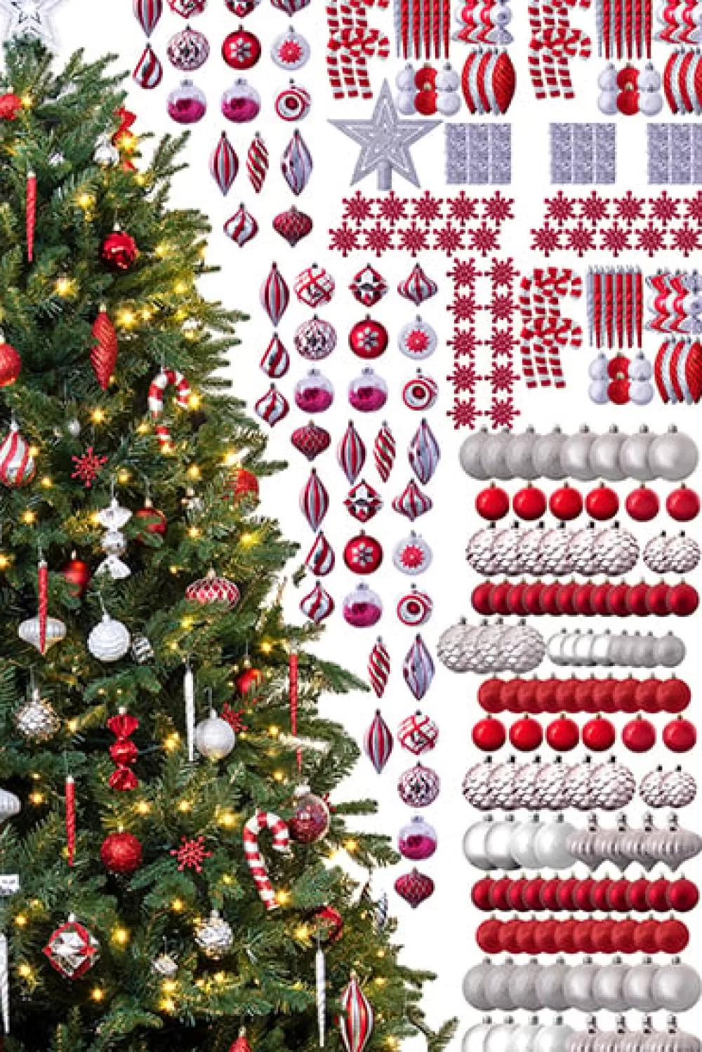 Christmas Tree World The 288pc Red & Silver Full Heavy Coverage Bauble Set (9ft Trees)< 9 Foot Pre Lit Christmas Trees | Pre-Lit Christmas Trees