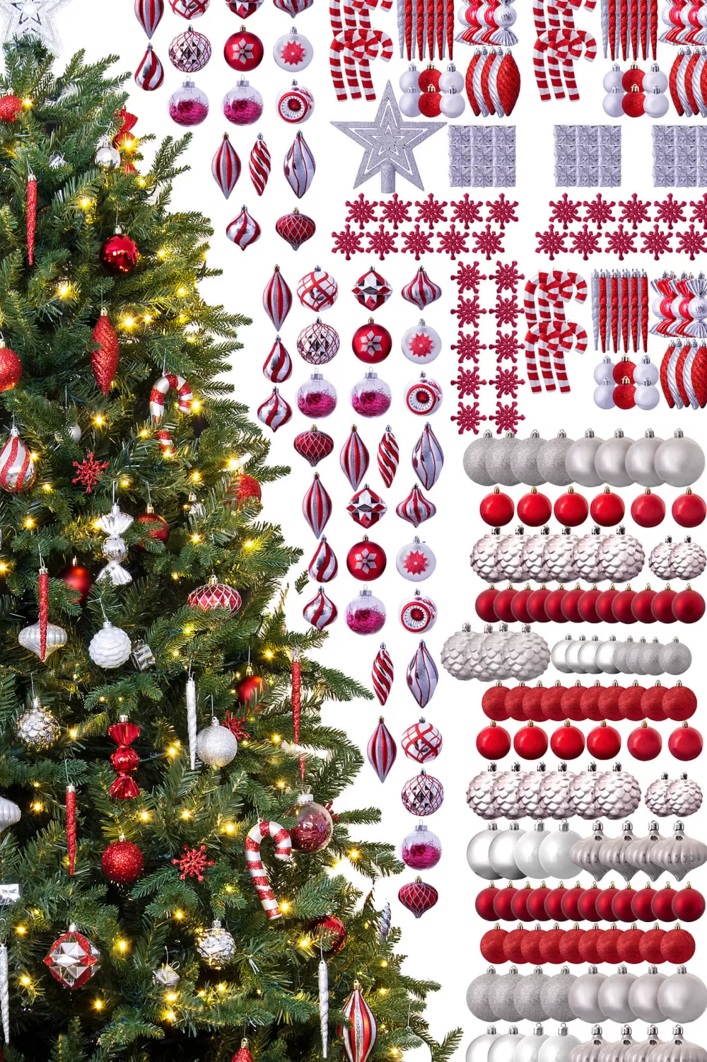 Christmas Tree World The 288pc Red & Silver Full Heavy Coverage Bauble Set (9ft Trees)< 9 Foot Pre Lit Christmas Trees | Pre-Lit Christmas Trees