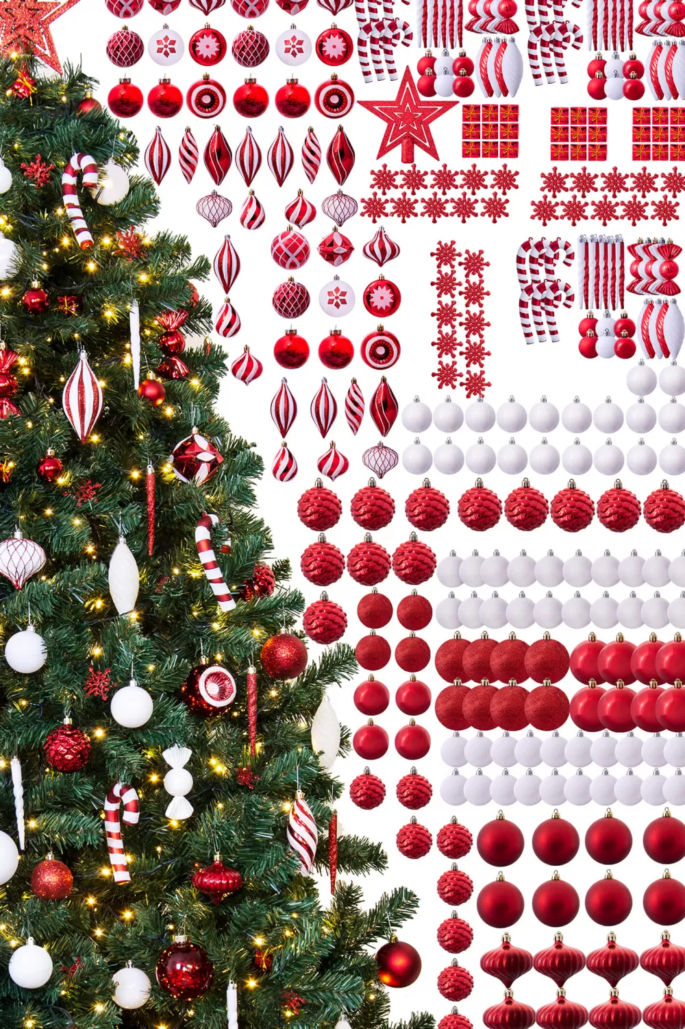 Christmas Tree World The 288pc Red & White Full Heavy Coverage Bauble Set (9ft Trees)< 9 Foot Pre Lit Christmas Trees | Pre-Lit Christmas Trees