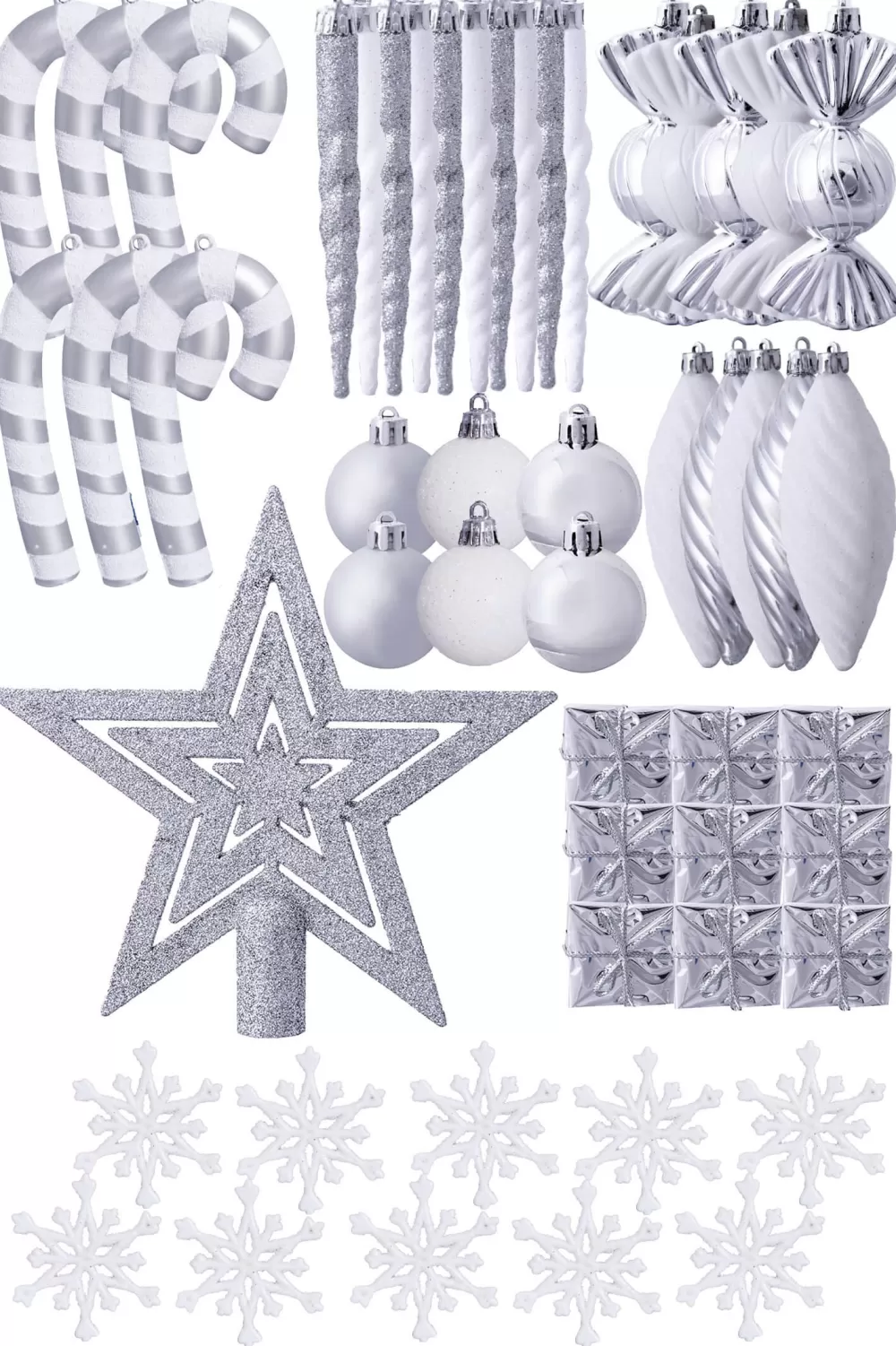 Christmas Tree World The 288pc White & Silver Full Heavy Coverage Bauble Set (9ft Trees)< 9 Foot Pre Lit Christmas Trees | Pre-Lit Christmas Trees