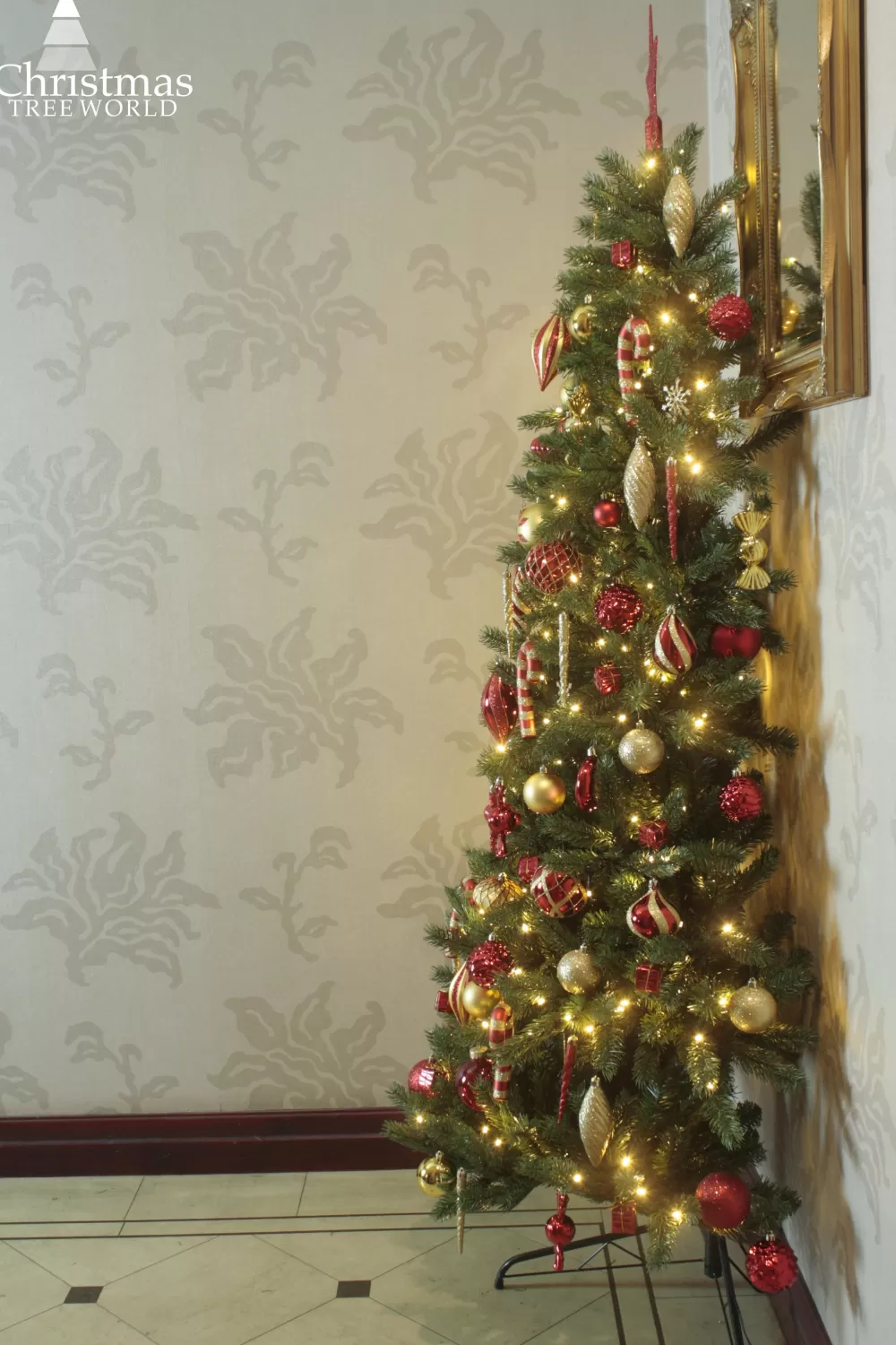 Christmas Tree World The 4ft Pre-lit Ultra Devonshire Half Tree Warm White Lights< 4 Foot Pre Lit Christmas Trees