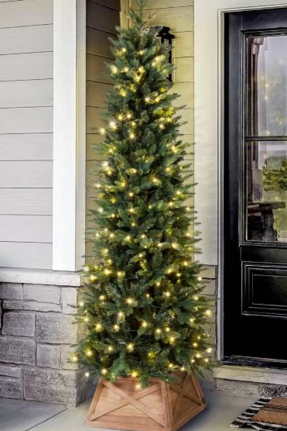 Christmas Tree World The 8ft Indoor/Outdoor Pre-lit Ultra Slim Mixed Pine< 8 Foot Pre Lit Christmas Trees | Outdoor Christmas Trees