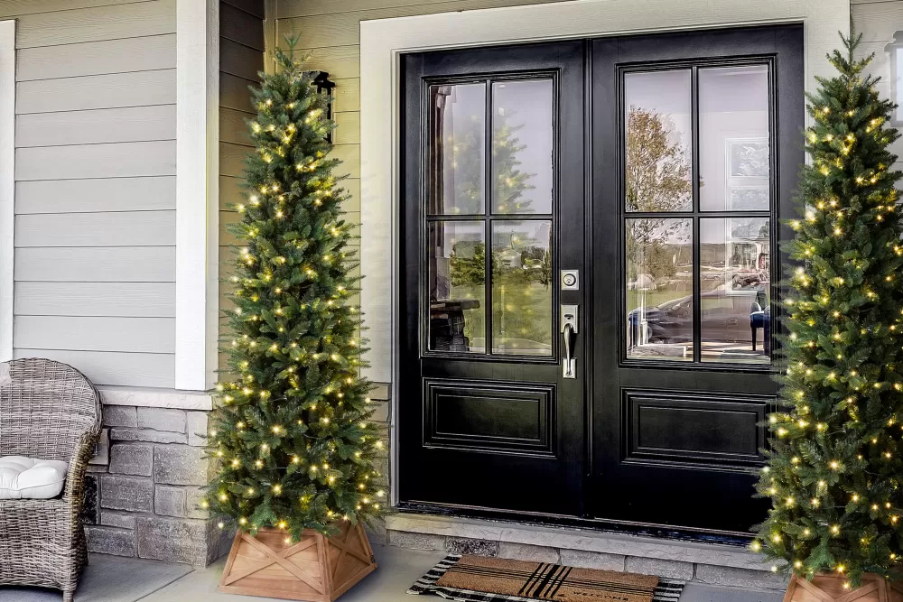 Christmas Tree World The 8ft Indoor/Outdoor Pre-lit Ultra Slim Mixed Pine< 8 Foot Pre Lit Christmas Trees | Outdoor Christmas Trees