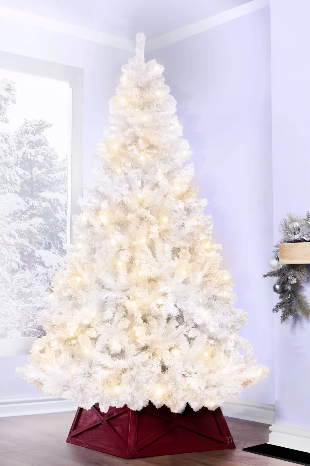 Christmas Tree World The 8ft Pre-lit Bianca Pine Tree With Warm White Lights< 8 Foot Pre Lit Christmas Trees