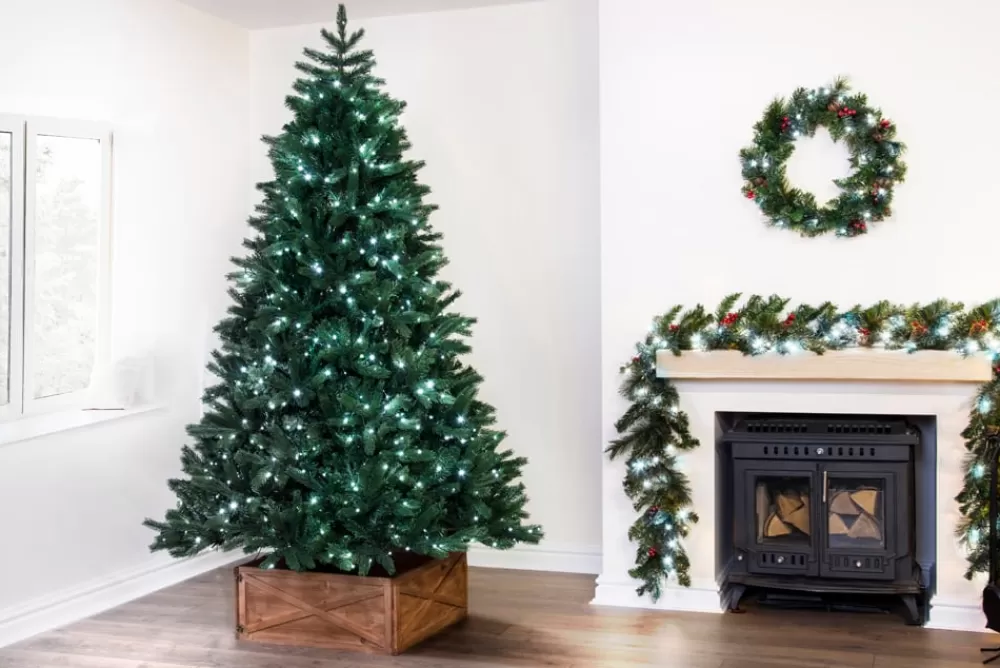 Christmas Tree World The 8ft Ultra Devonshire Fir Pre-lit With Warm White/White Colour Change LEDs< 8 Foot Pre Lit Christmas Trees