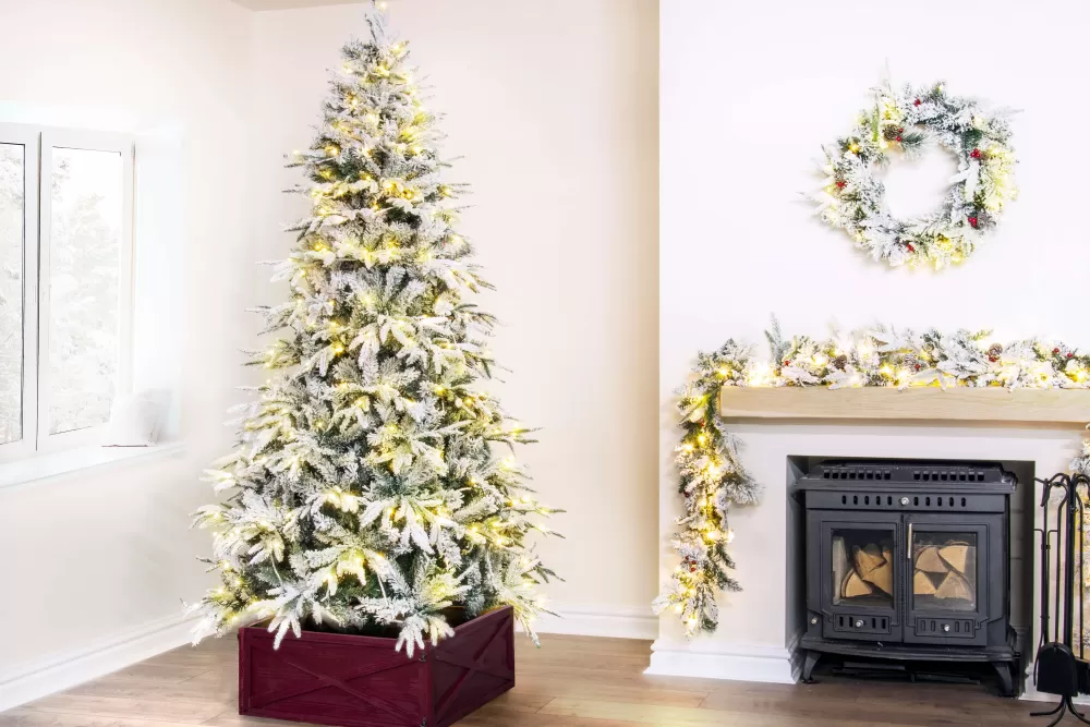 Christmas Tree World The Pre-Lit Snowy Alpine Tree Warm White (4ft To 12ft)< Snowy Christmas Trees | Pre-Lit Christmas Trees