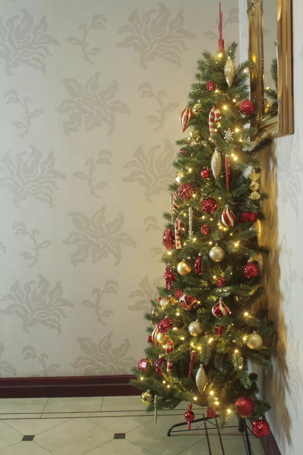 Christmas Tree World The Pre-lit Ultra Devonshire Half Tree Warm White Lights (4ft To 7ft)< 6 Foot Pre Lit Christmas Trees | Pre-Lit Christmas Trees
