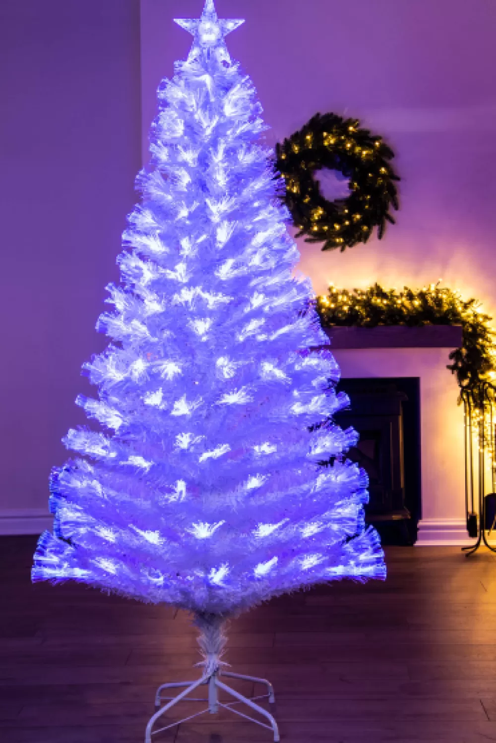 Christmas Tree World The White Blue Ripple Effect Fibre Optic Tree (4ft To 7ft)< Pre-Lit Christmas Trees | Fibre Optic Christmas Trees