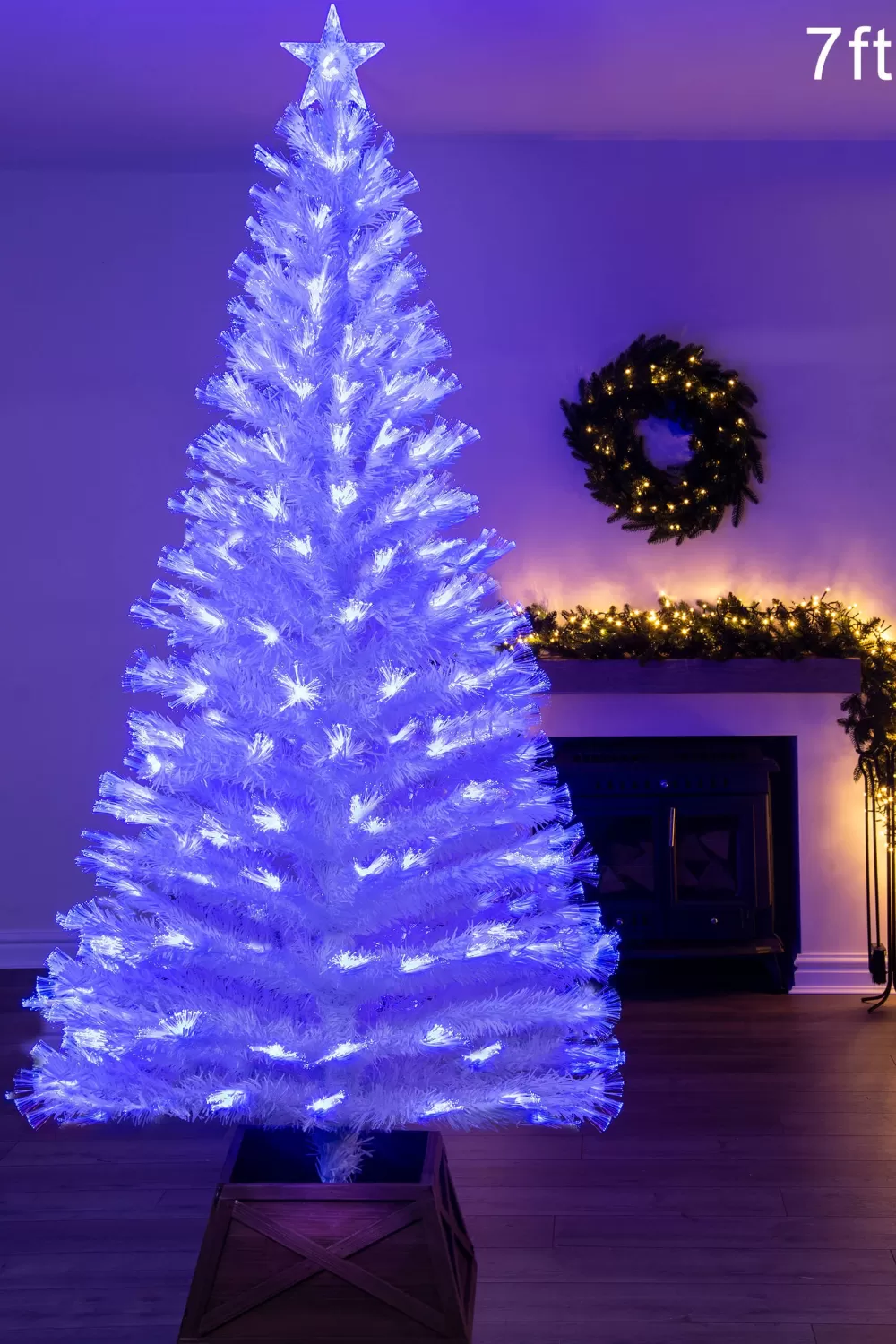 Christmas Tree World The White Blue Ripple Effect Fibre Optic Tree (4ft To 7ft)< Pre-Lit Christmas Trees | Fibre Optic Christmas Trees