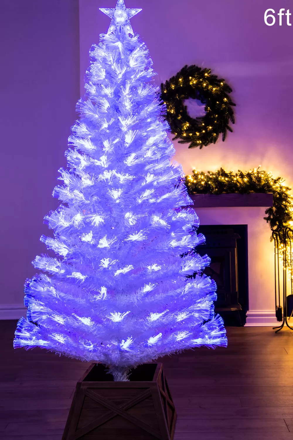Christmas Tree World The White Blue Ripple Effect Fibre Optic Tree (4ft To 7ft)< Pre-Lit Christmas Trees | Fibre Optic Christmas Trees