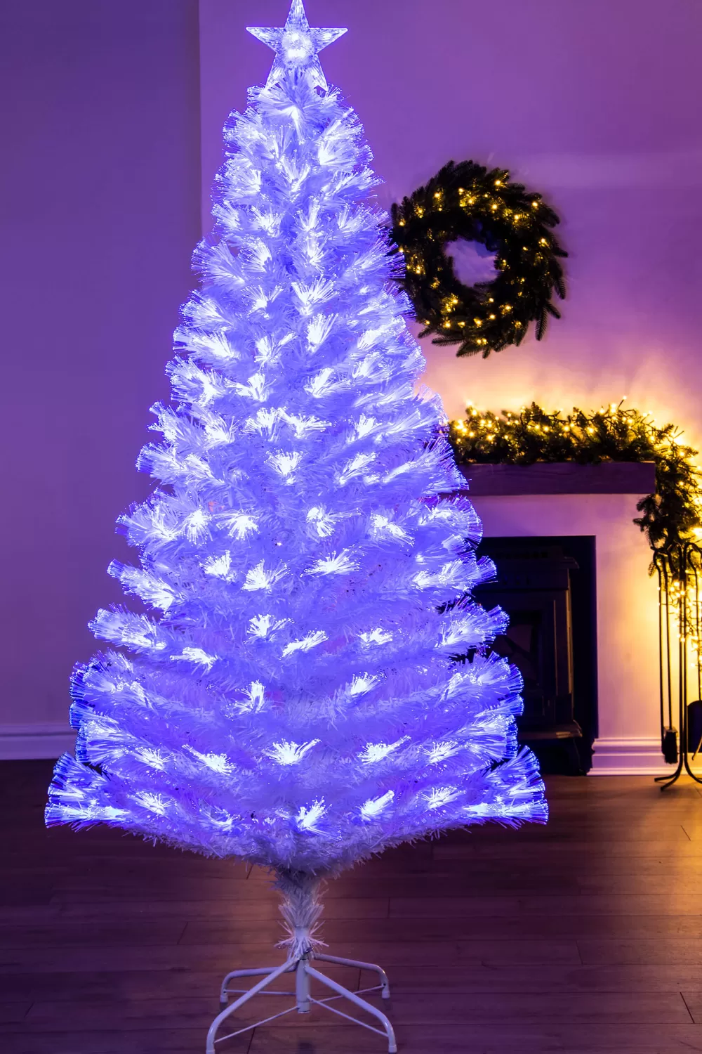 Christmas Tree World The White Blue Ripple Effect Fibre Optic Tree (4ft To 7ft)< Pre-Lit Christmas Trees | Fibre Optic Christmas Trees
