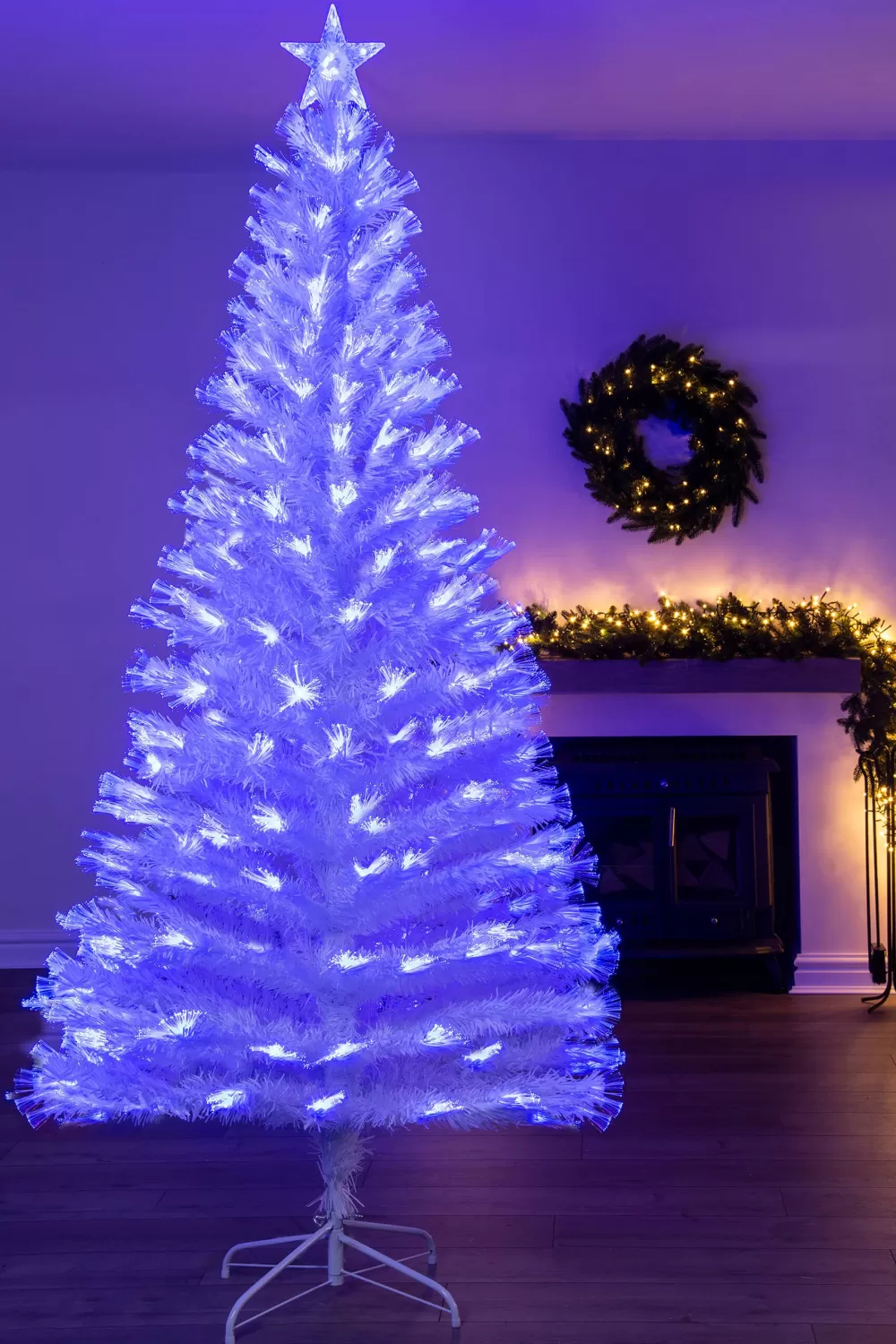 Christmas Tree World The White Blue Ripple Effect Fibre Optic Tree (4ft To 7ft)< Pre-Lit Christmas Trees | Fibre Optic Christmas Trees