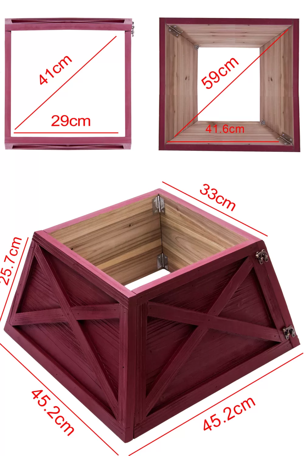 Christmas Tree World Wine Red Wooden Tree Skirt (For 4ft-6ft Trees - Tight Fit)< Tree Skirts & Surrounds | Christmas Tree Skirts